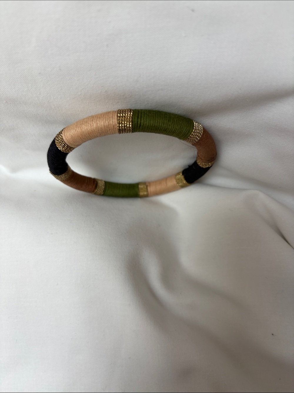 Multicolor Wrapped Thread Bangle Bracelet - Olive, Beige, Black